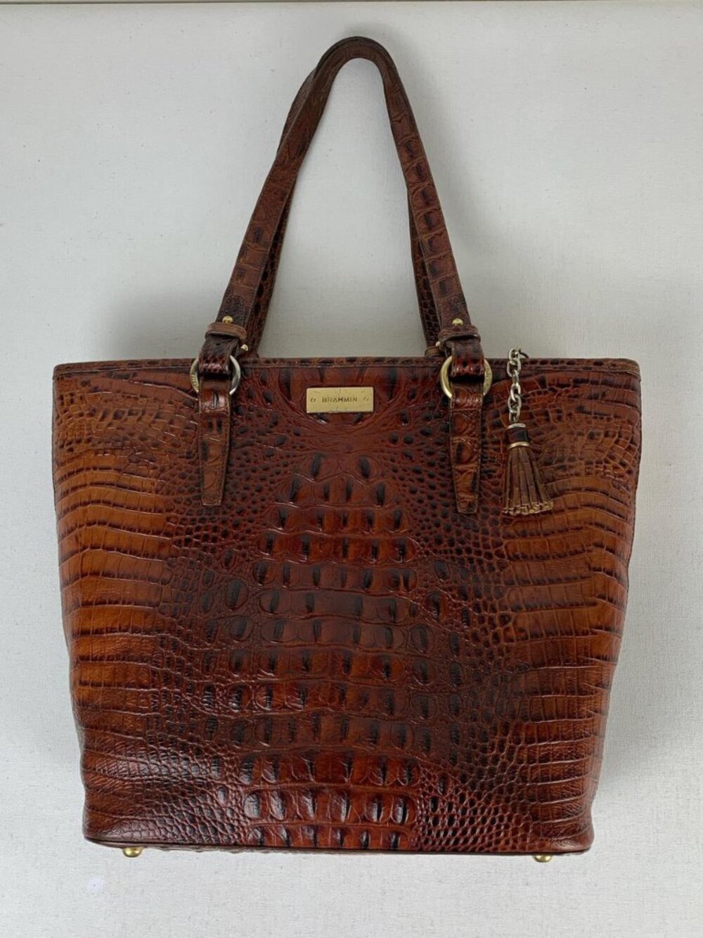 Brahmin Medium Asher Tote - Brown Croc-Embossed Pecan Melbourne Leather Bag
